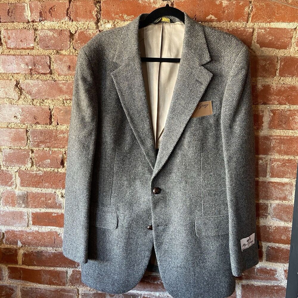 NOS Vtg Allyn St. George Gray Fleck Tweed Wool Mens Blazer Sport Jacket Coat 40R